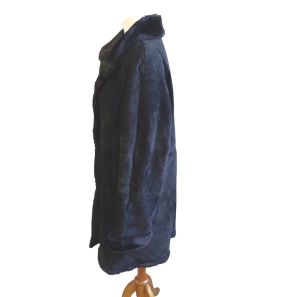 SEARLE Suede Fur Lined Black Coat Women's Medium Suede Jacket - Picture 3 of 11